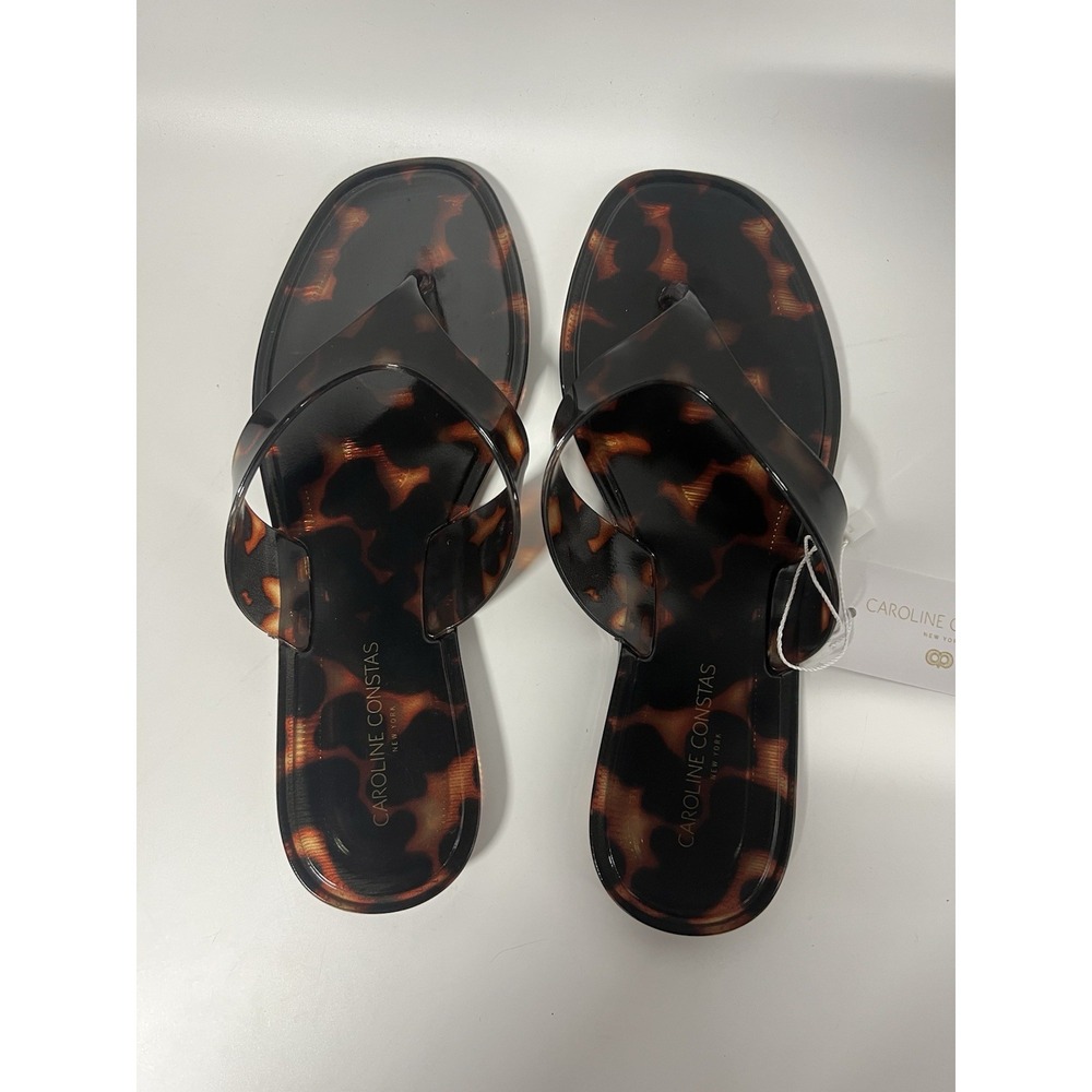 Caroline Constas Tortoise Color jelly Thong Flip Flop Flat in Brown-Black size7